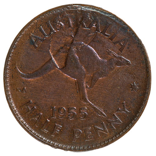 1955 Australian Half Penny - Perth Mint - Very Fine with Reverse Lamination Peel