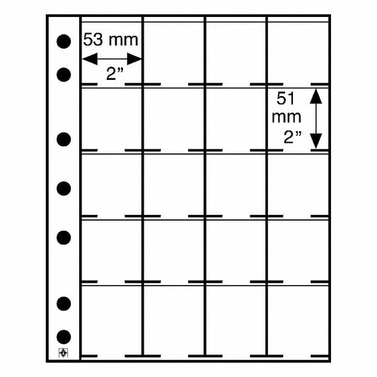 Lighthouse GRANDE Coin Album Plastic Stock pages - 20 spaces for 2x2 Coin Holders - pack of 5