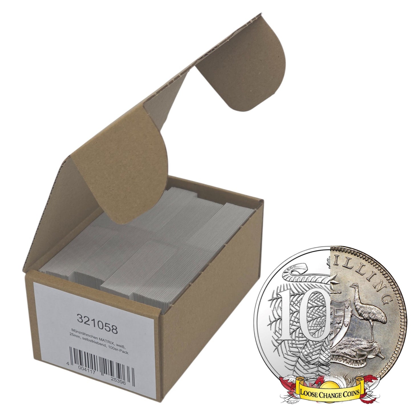 Lighthouse MATRIX WHITE Self-Adhesive Coin Holders - 10 Cent/$200 Coin & Shilling: 25mm