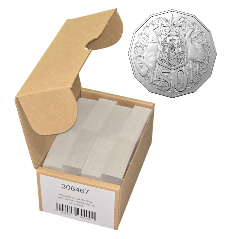 MATRIX 2x2 Self-Adhesive Coin Holders - 50 Cent Coin: 35mm (x25)