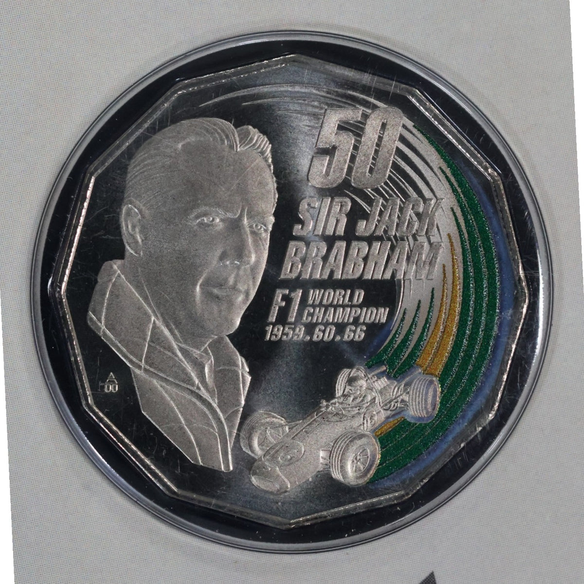 2017 50c Coloured Uncirculated Coin - 50th Anniversary of Sir Jack Brabham World Championship
