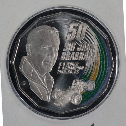 2017 50c Coloured Uncirculated Coin - 50th Anniversary of Sir Jack Brabham World Championship