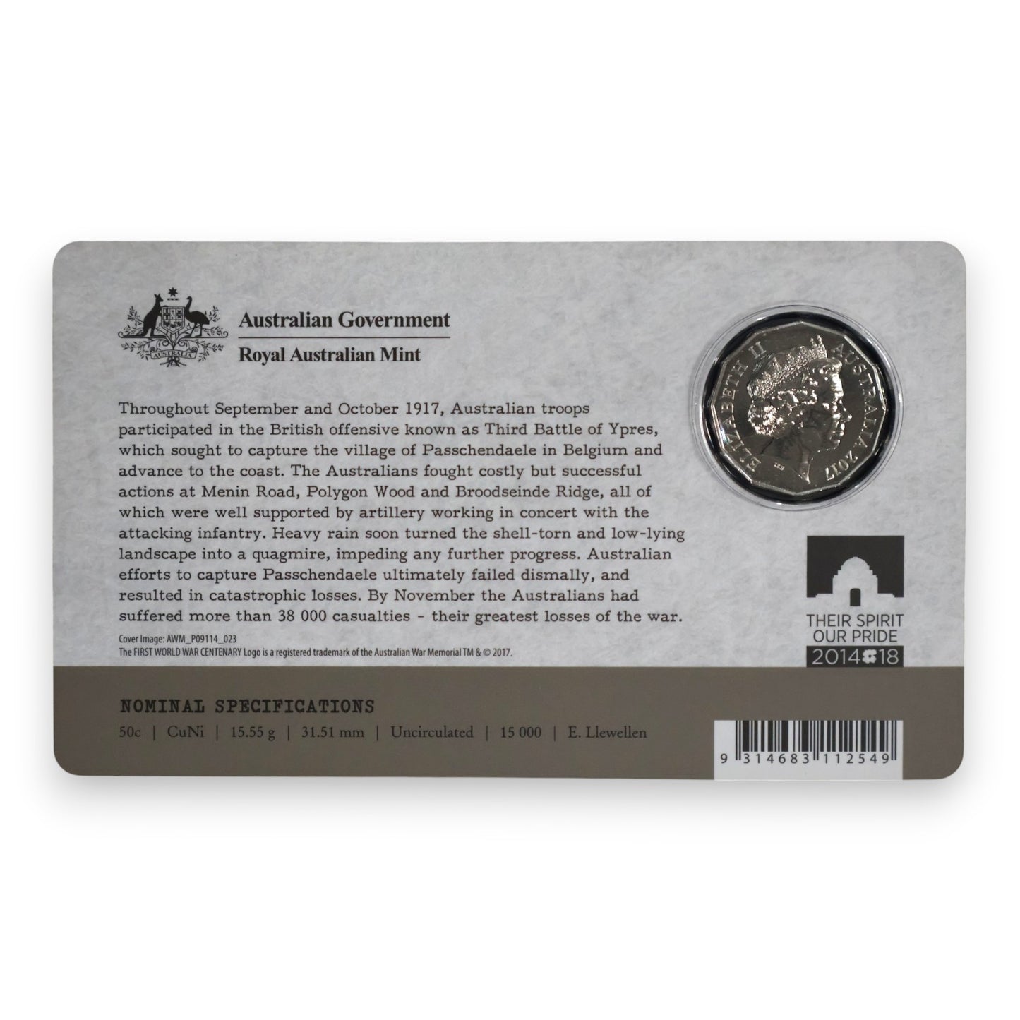 2017 50c Coin - The Western Front - The Battle of Passchendaele
