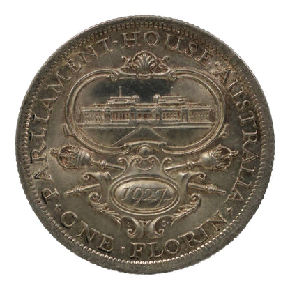 1927 Florin - Parliament House/Canberra Florin - aUnc / Uncirculated (Details – Cleaned/Altered)