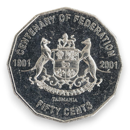 2001 50c Coin - Centenary of Federation - Tasmania - Uncirculated