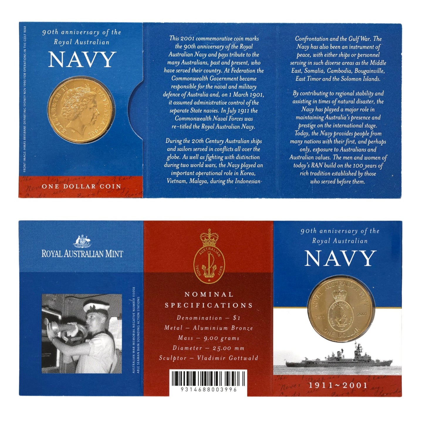 2001 $1 Coin - 90th Anniversary of the Navy
