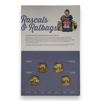 2018 $1 Uncirculated Four-Coin Set – Australia's Convict Era: Rascals & Ratbags - CBMS Mintmark & Privy Mark Set