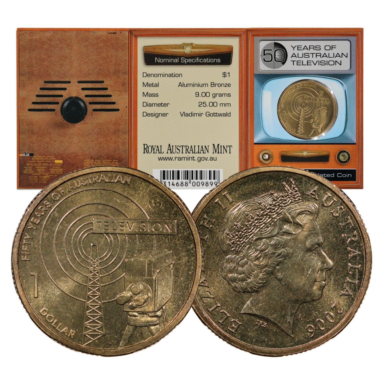 『廃盤』『美品』ラブド・ワンズ('09オーストラリア) 2006 $1 Coin - 50 Years of Television – Loose Change Coins