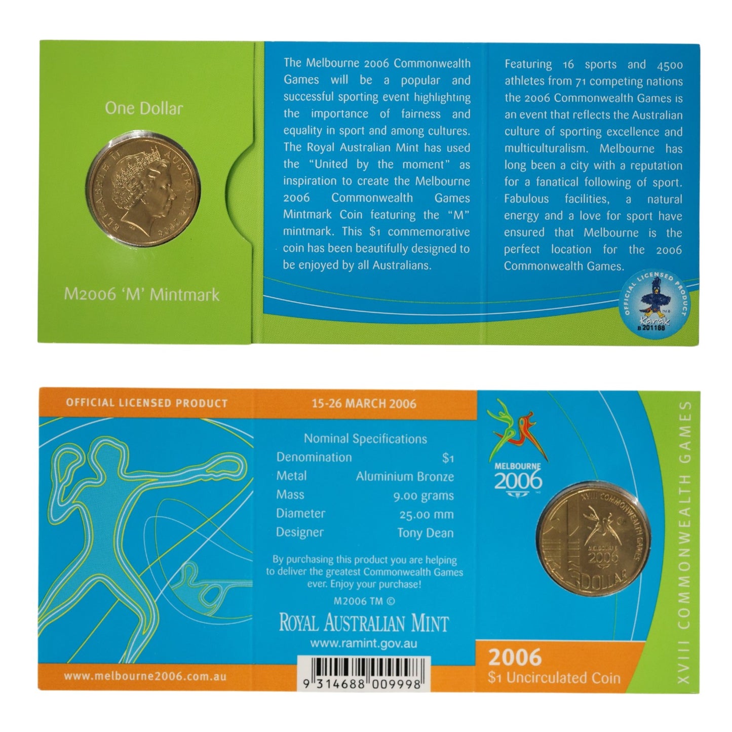 2006 $1 Coin - Melbourne Commonwealth Games - 'M' Melbourne Mintmark