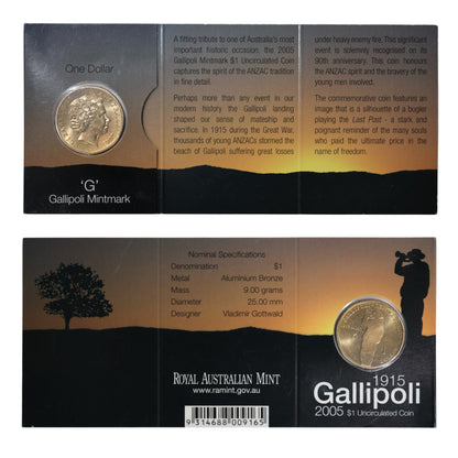 2005 $1 Coin - 90th Anniversary Gallipoli Landing 1915-2005