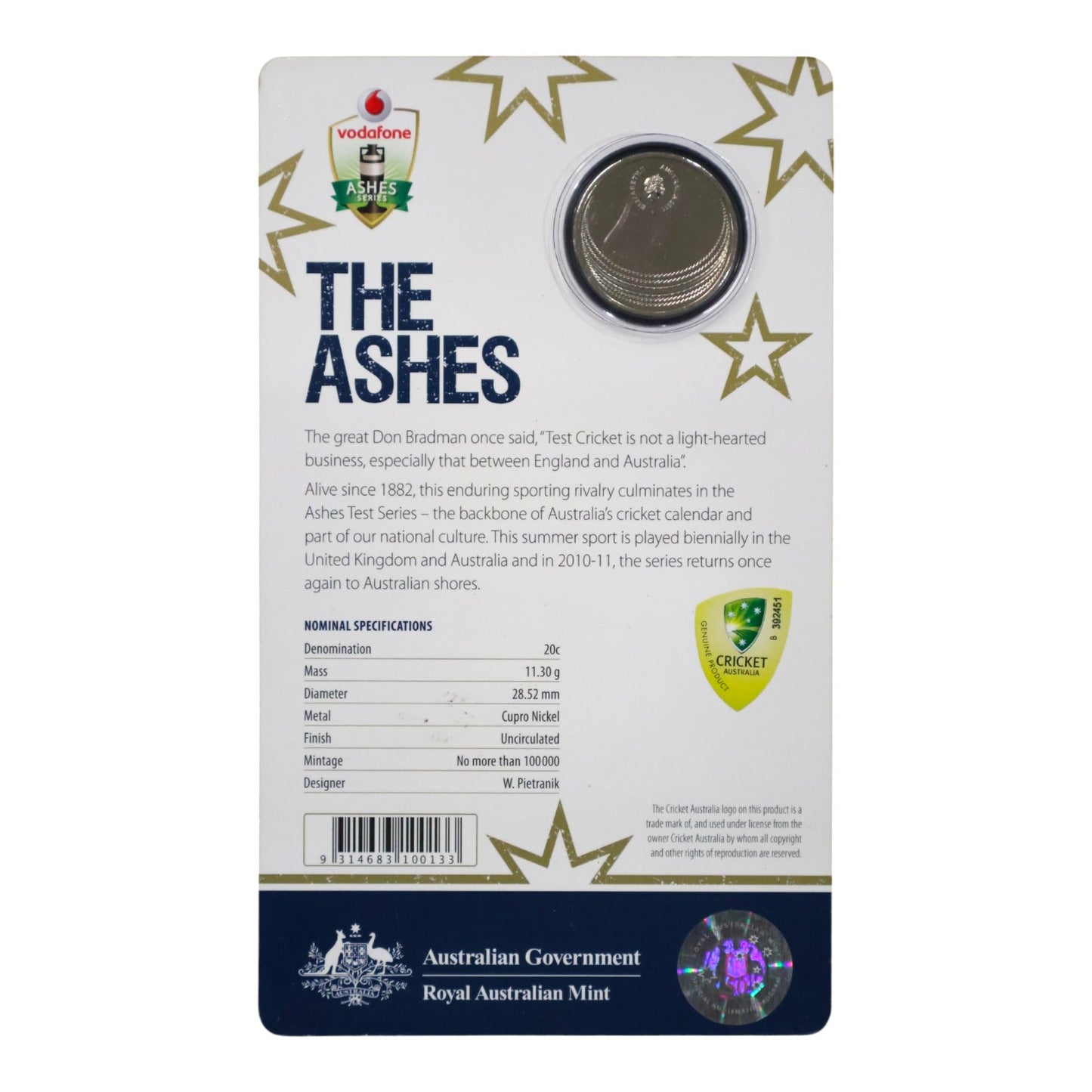 2010 20c Uncirculated Coin – The Ashes Test Series (2010–2011)