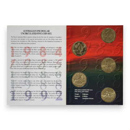 1984-1992 The Australian One Dollar 5 Coin Set