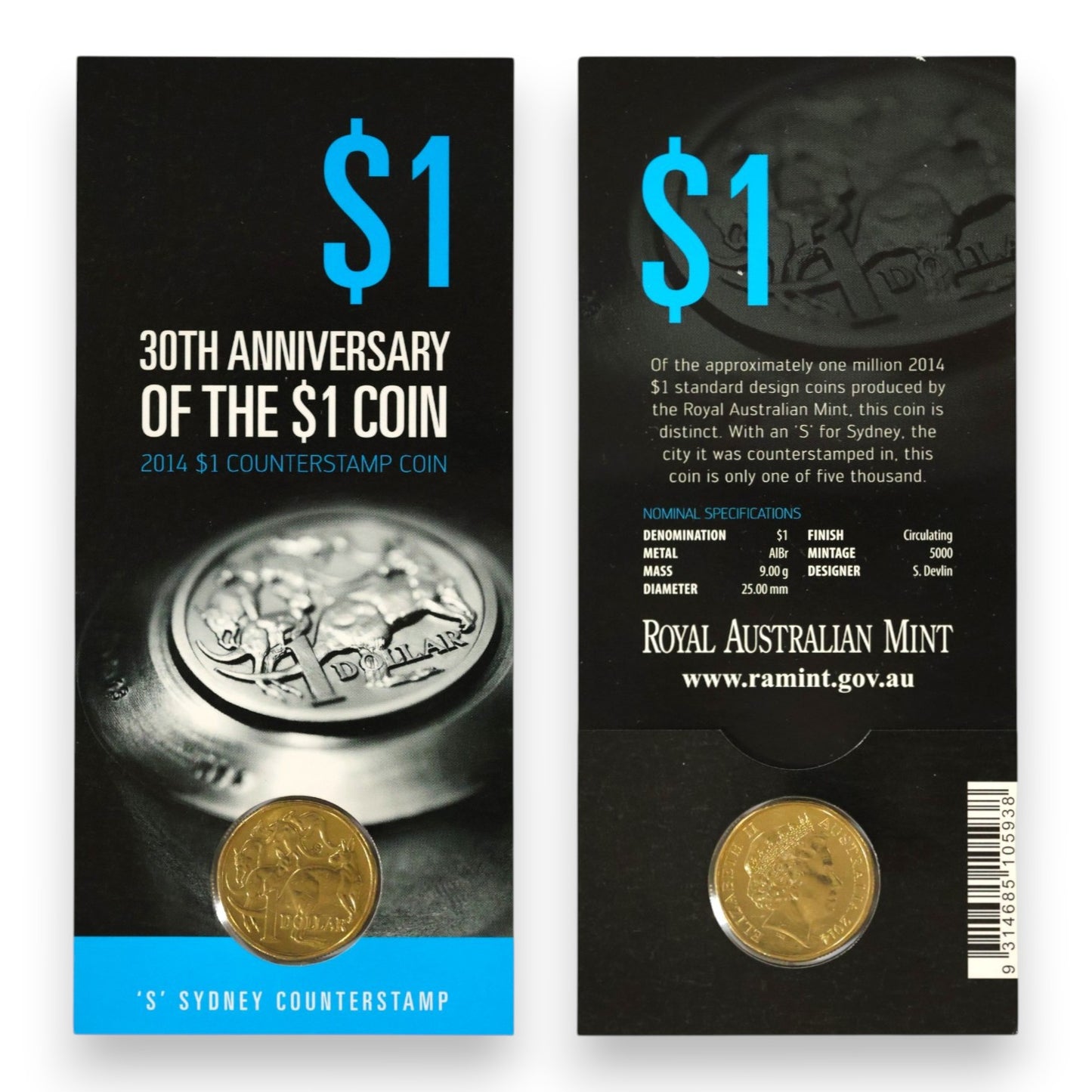 2014 $1 Coin - 30th Anniversary of the $1 Coin - 'S' Counterstamp