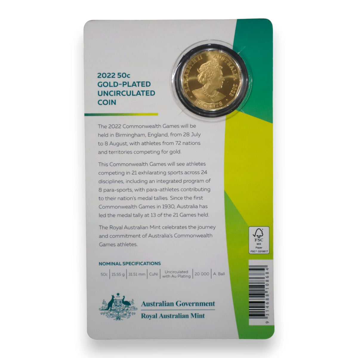 2022 Gold Plated 50c Coin - Commonwealth Games