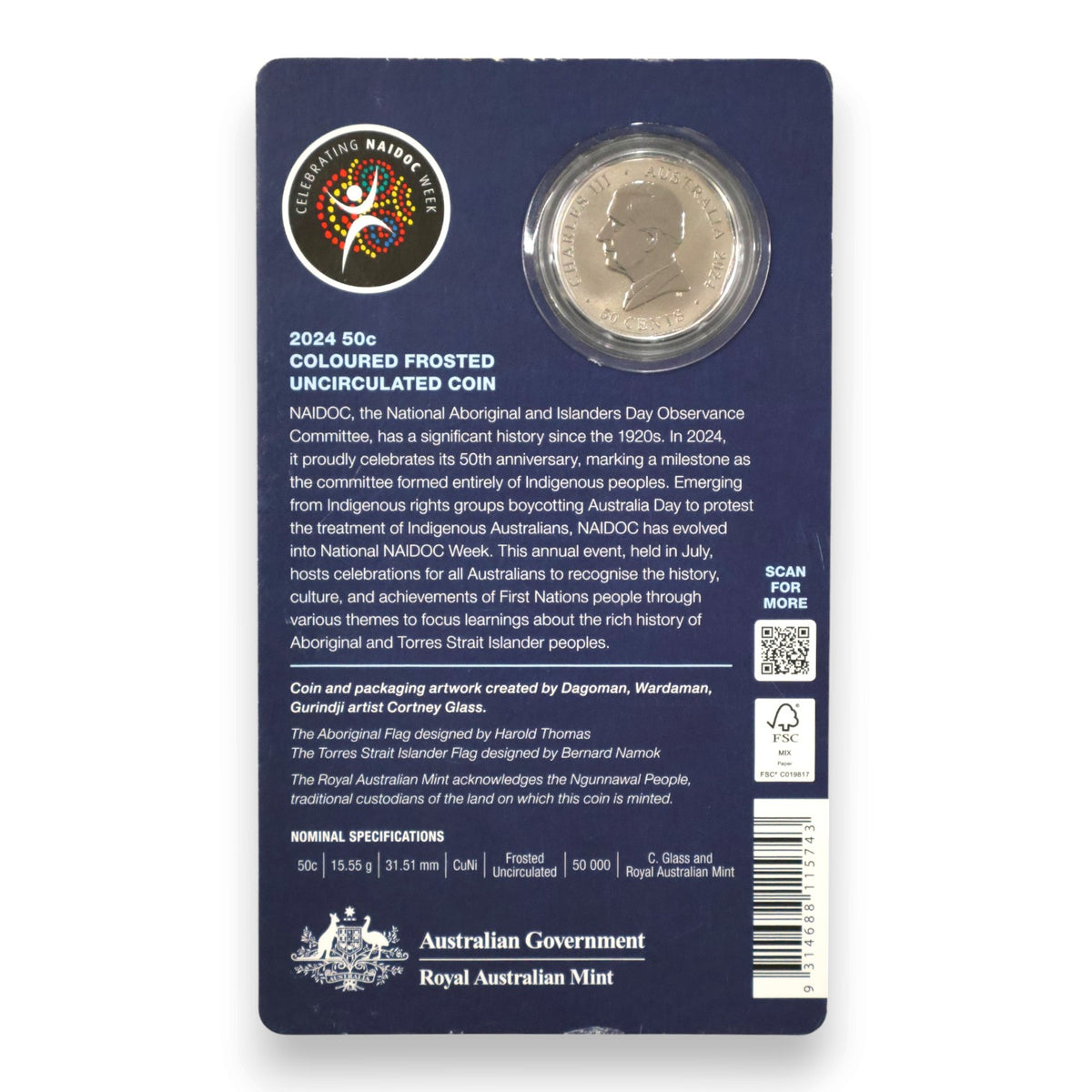 2024 50c Coloured Frosted Uncirculated Coin - NAIDOC Week