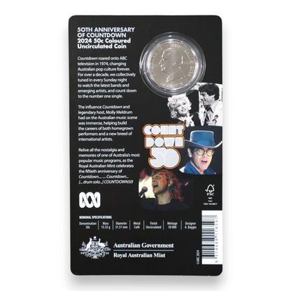 2024 50c Coloured Uncirculated Coin in Card - 50th Anniversary of Countdown