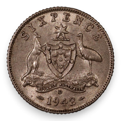 1942 'D' Australian Sixpence - Extremely Fine