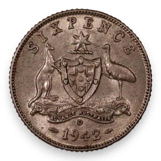 1942 'D' Australian Sixpence - Extremely Fine