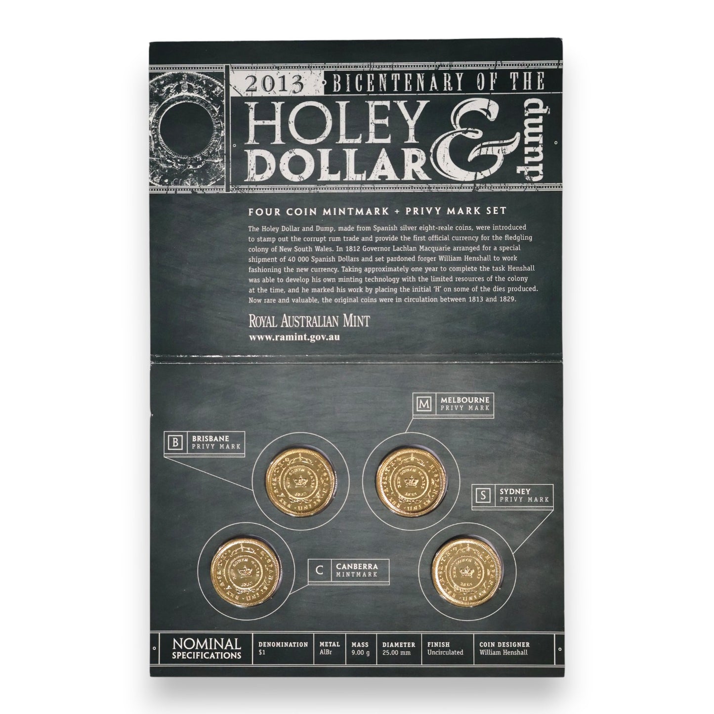 2013 Four $1 Coin Mintmark and Privy Mark Set - Bicentenary of the Holey Dollar and Dump