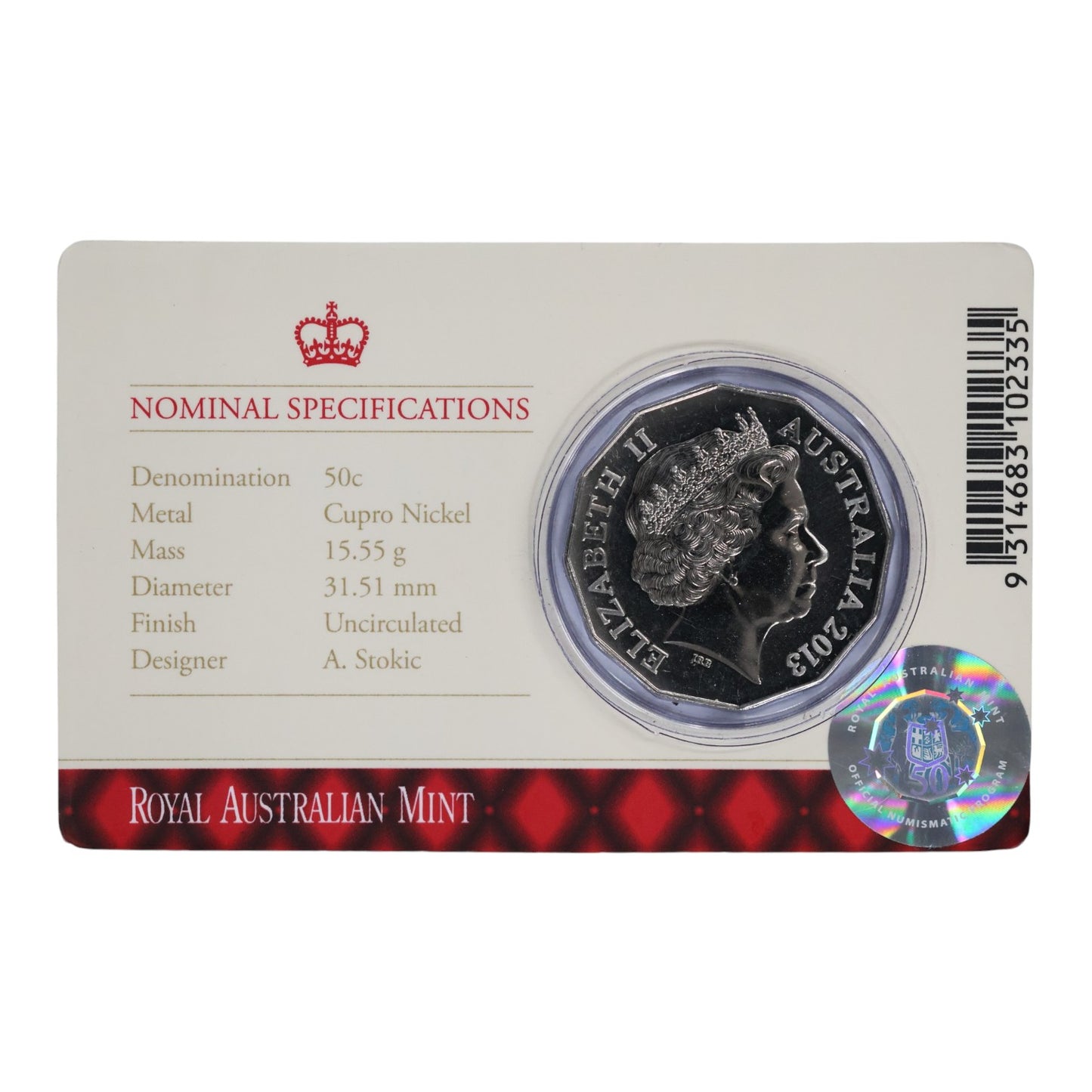 2013 50c Coin - 60th Anniversary of the Coronation of Her Majesty Queen Elizabeth II