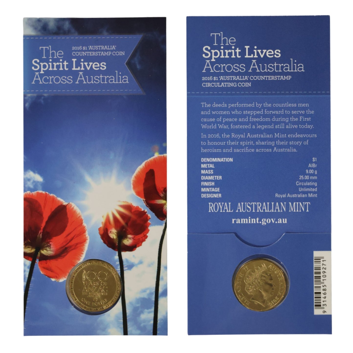 2016 $1 Coin - 100 Years of ANZAC - Changeover Tour (MAP) Counterstamp