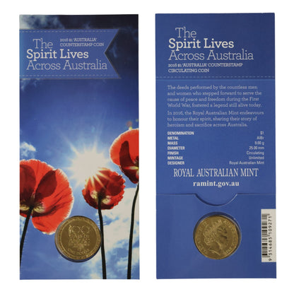 2016 $1 Coin - 100 Years of ANZAC - Changeover Tour (MAP) Counterstamp