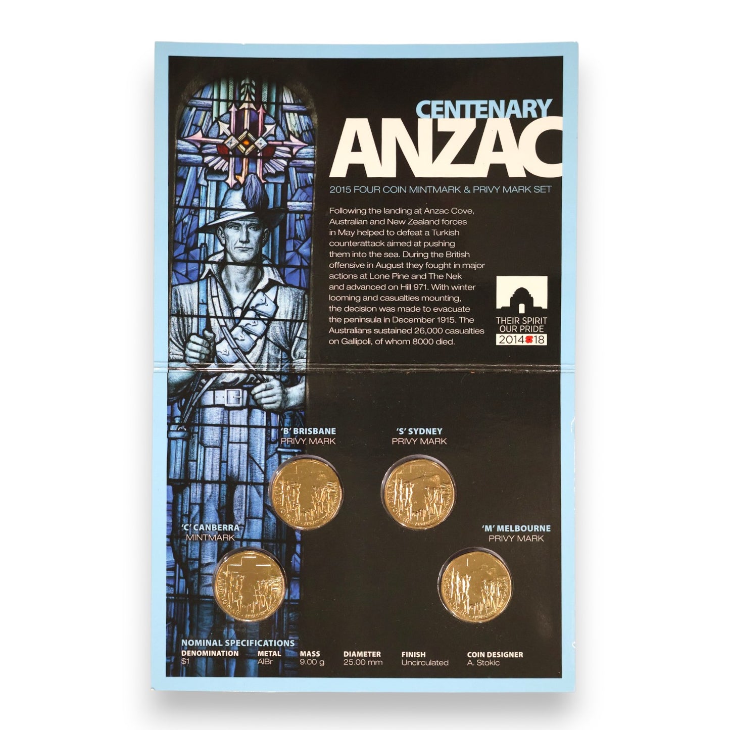 2015 Four $1 Coin Mintmark and Privy Mark Set - ANZAC Centenary