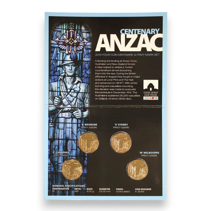 2015 Four $1 Coin Mintmark and Privy Mark Set - ANZAC Centenary