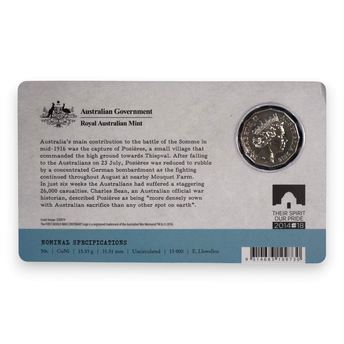 2016 50c Coin - The Western Front - The Battle of Pozières