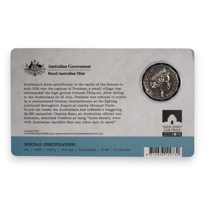 2016 50c Coin - The Western Front - The Battle of Pozières