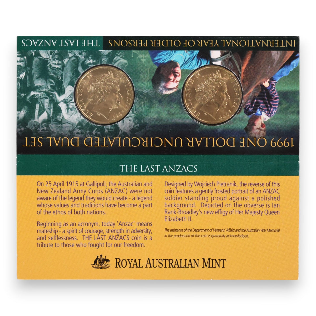 1999 Uncirculated $1 Coin Dual Pack - 'C' Last ANZACS and Year of Older Persons