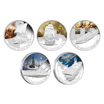 2010-2011 Perth Mint  - Famous Naval Battles - Set of Five 1oz Silver Proof $1 Coins