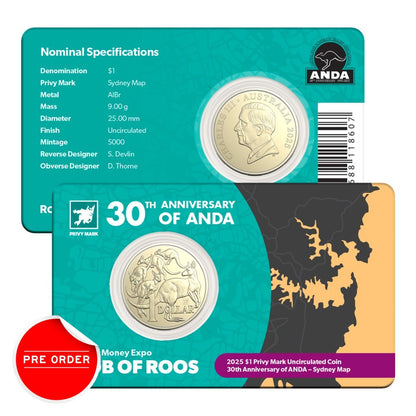 2025 $1 Coin - Sydney Money Expo Mob of Roos - Uncirculated Coin with Sydney Map Privy Mark