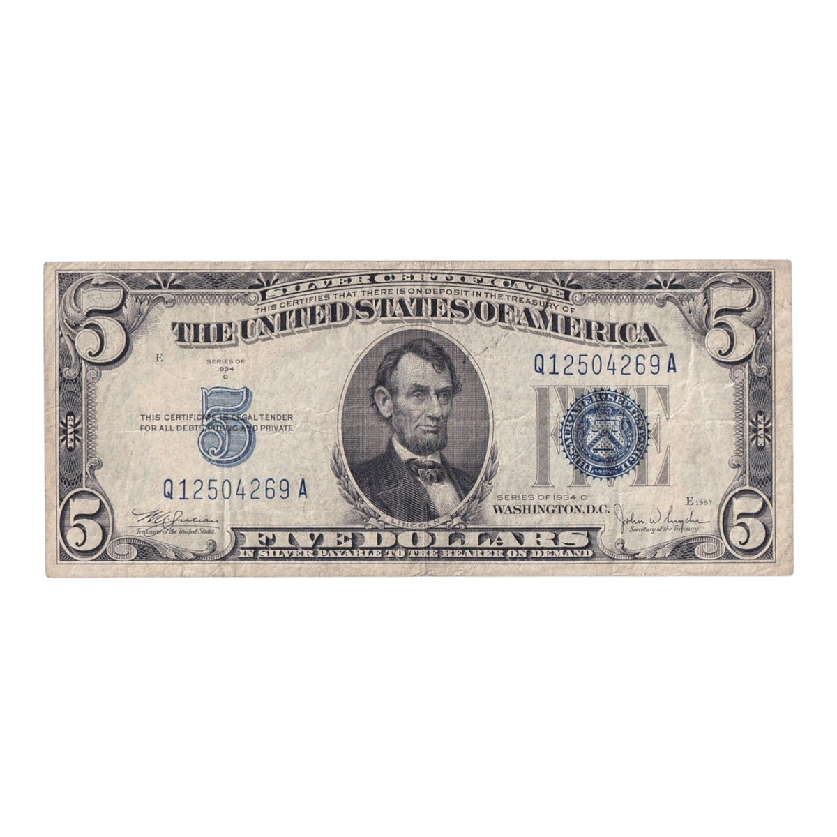 1934-C $5 Blue Seal Silver Certificate (VF-25)
