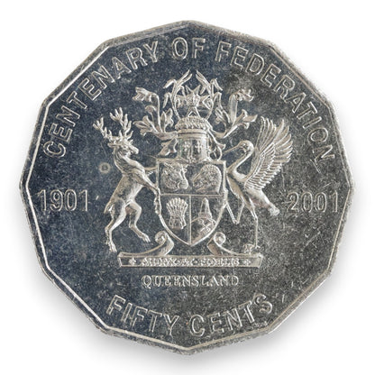 2001 50c Coin - Centenary of Federation - Queensland - Uncirculated