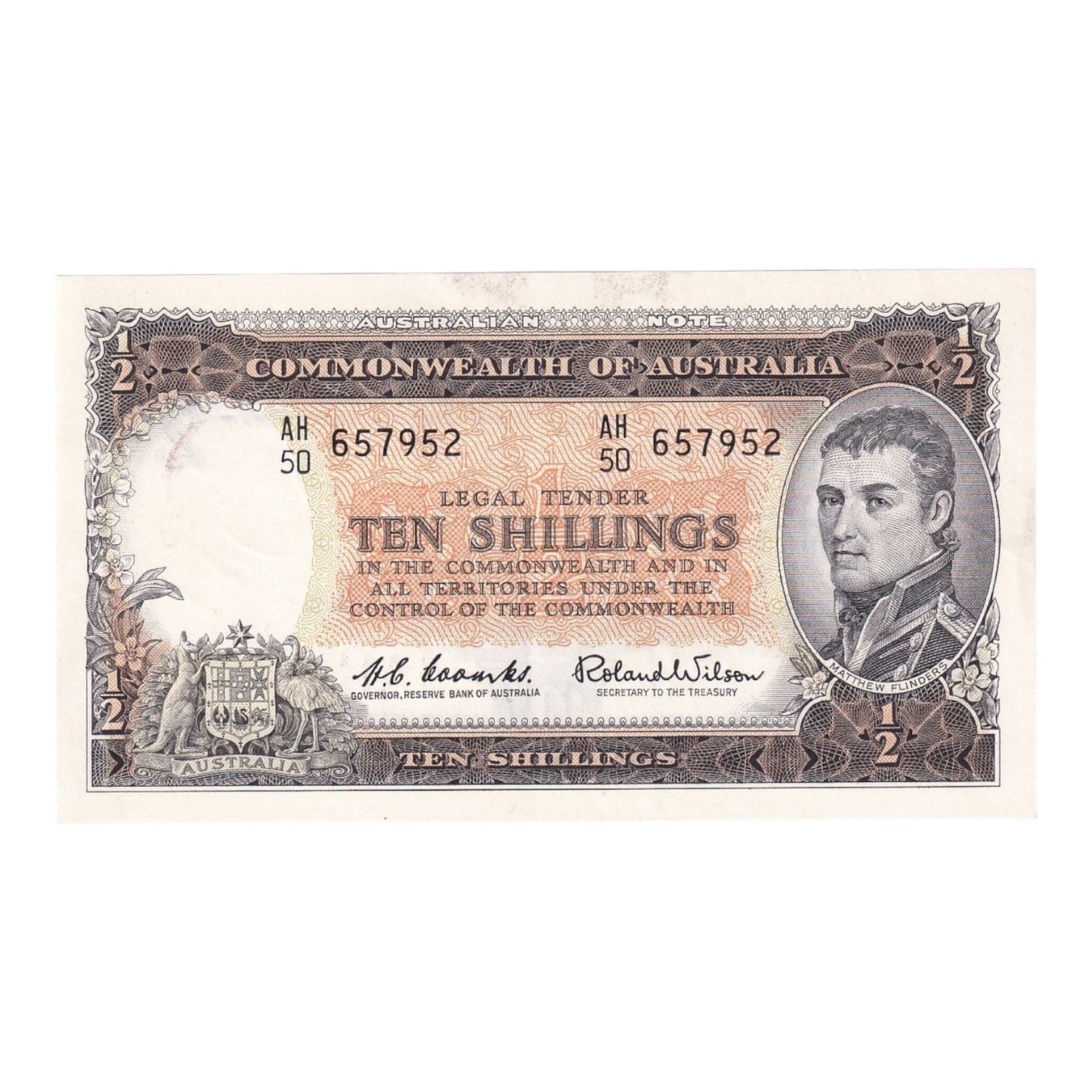 1961 Australian Ten Shilling Note - Reserve Bank - R17 - About Uncirculated