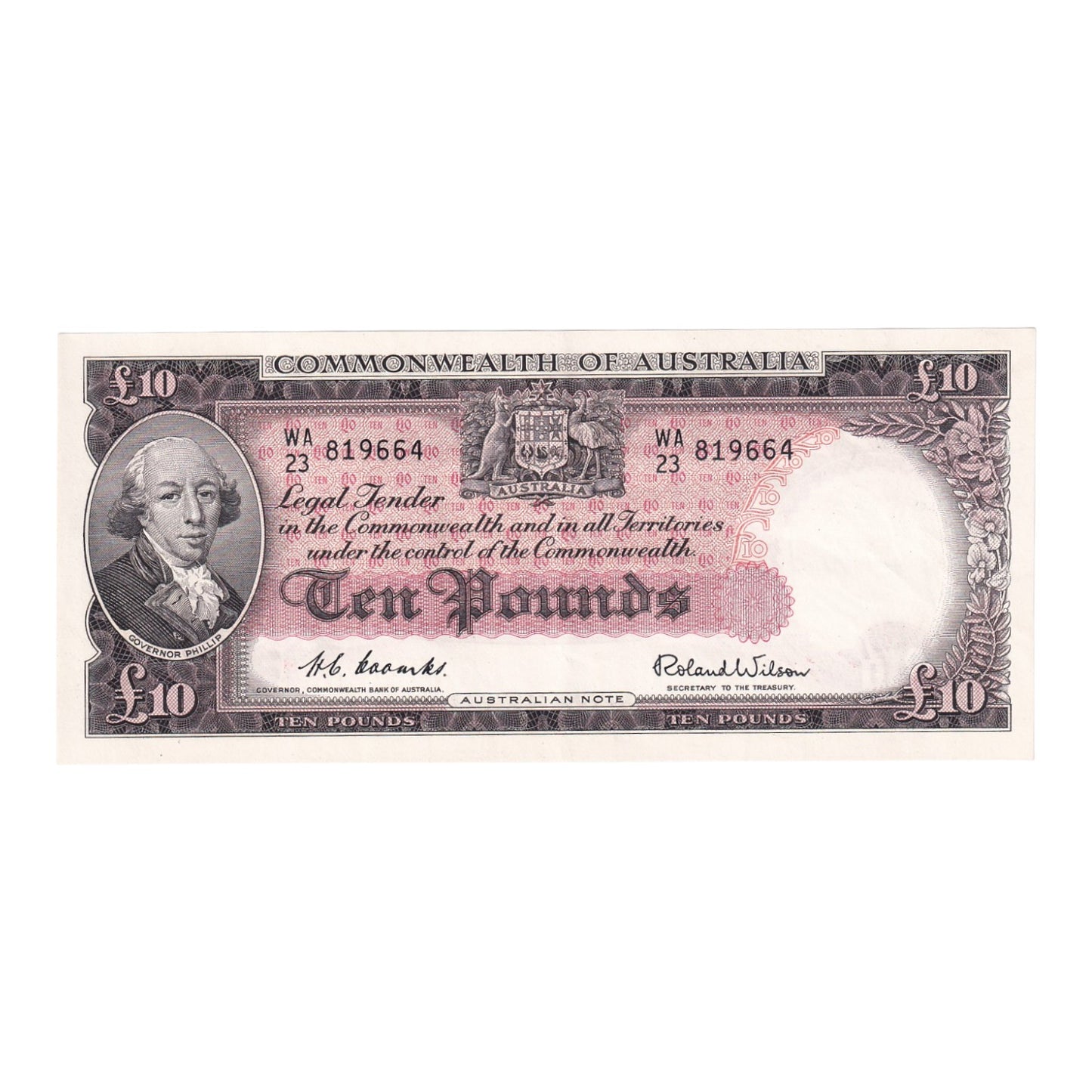 1954 Australian £10 Note - WA 23 819664 - R62- Extremely Fine