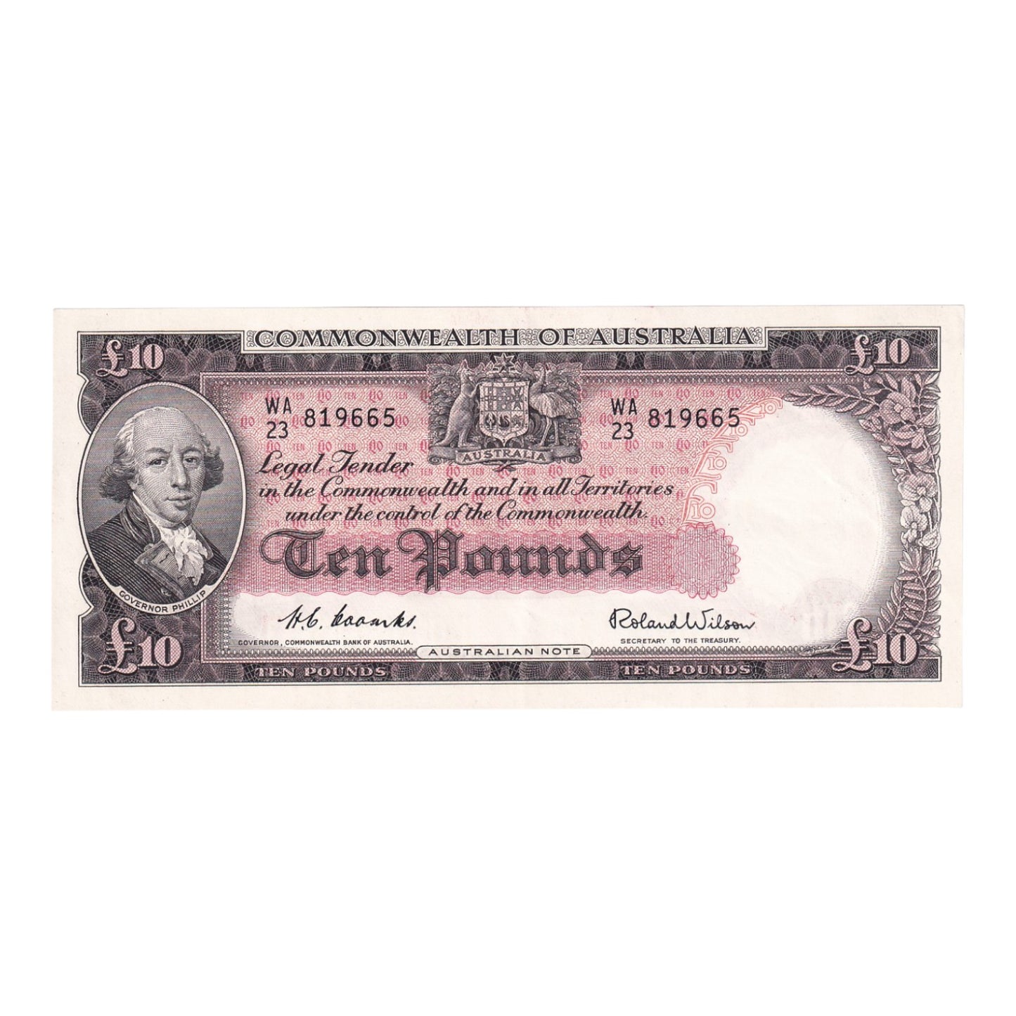 1954 Australian £10 Note - WA 23 819665- R62- Extremely Fine