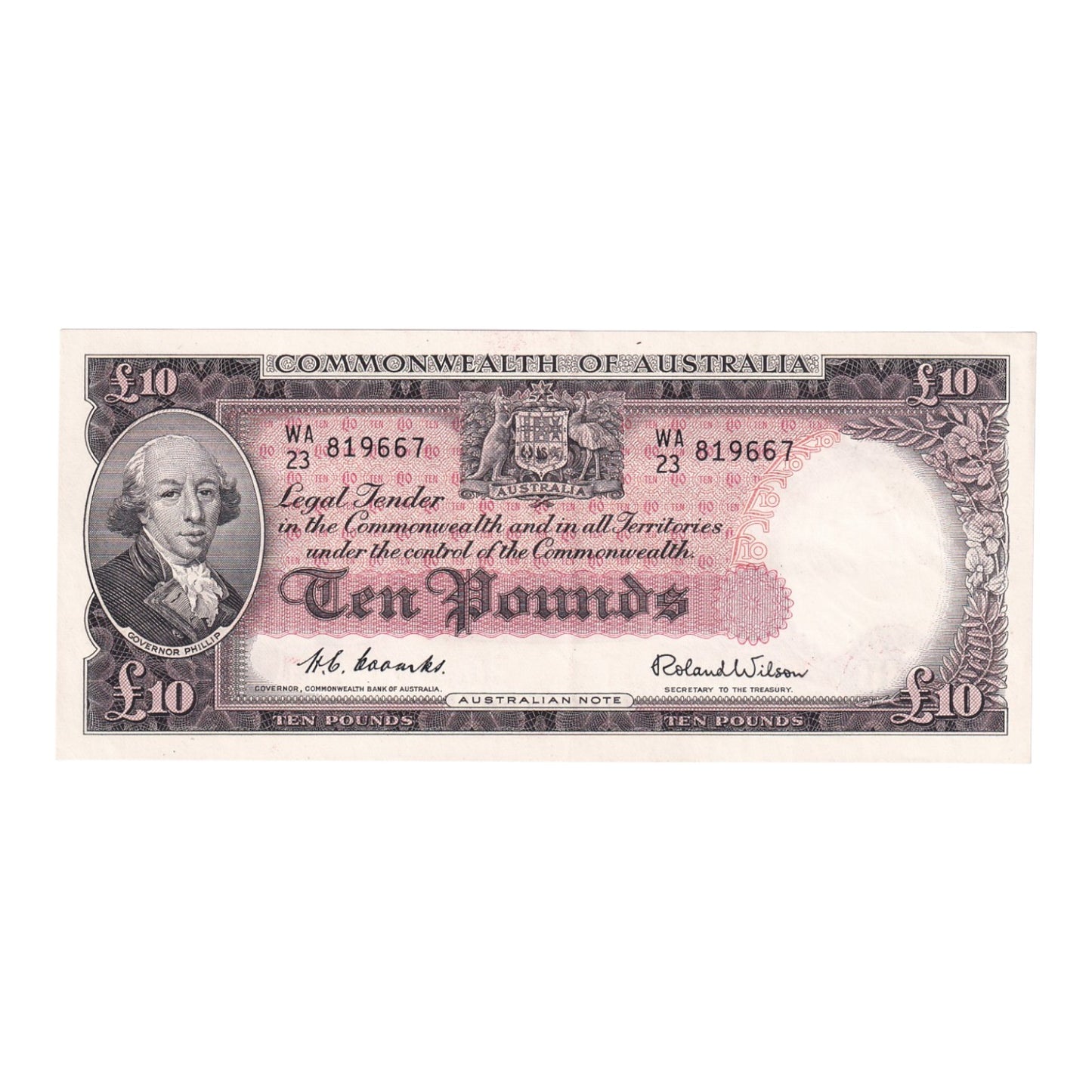 1954 Australian £10 Note - WA 23 819667- R62- Extremely Fine