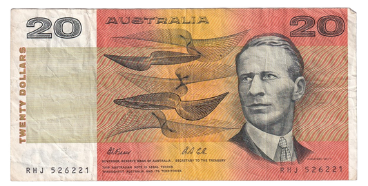 1991 Australian 20 Dollar Note - RHJ 526221 - Fraser/Cole - R413 - Fine