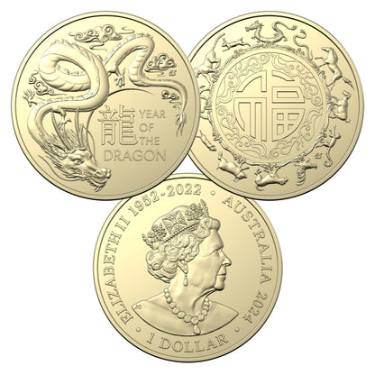 2024 $1 AlBr Uncirculated 2 Coin Set - Year of the Dragon