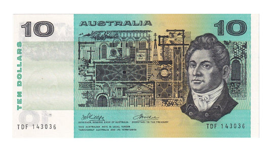 1974 Australian 10 Dollar Note - TDF 143036 - Phillips/Wheeler - R305 - Uncirculated