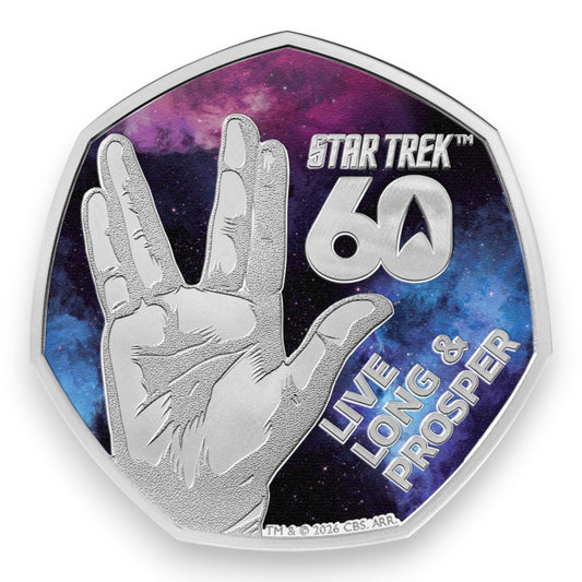2026 60 Years of Star Trek - Live Long and Prosper UK 50p Silver Proof Colour Coin