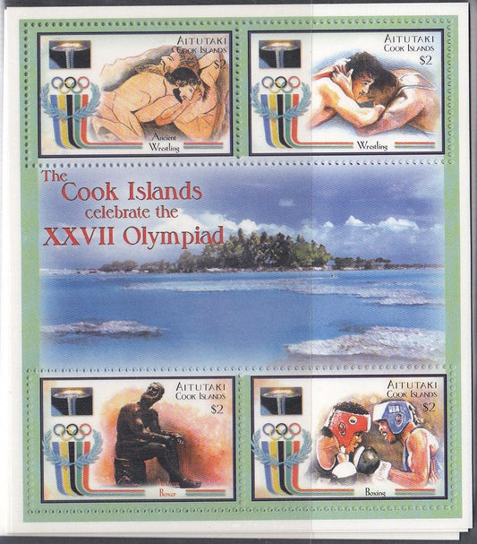 Aitutaki: Cook Islands 2000 - $8 Olympics Wrestling/Boxing Miniature Sheet - Mint Unhinged - Loose Change Coins