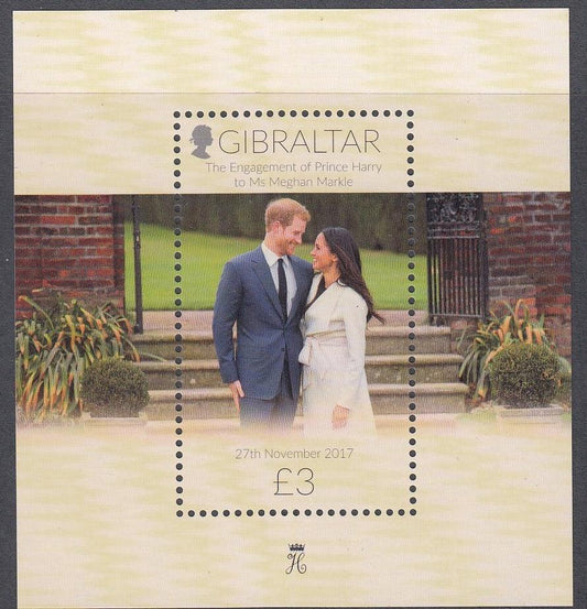 Gibraltar 2017 - £3 Prince Harry & Megan Markle Engagement Miniature Sheet - Mint Unhinged - Loose Change Coins