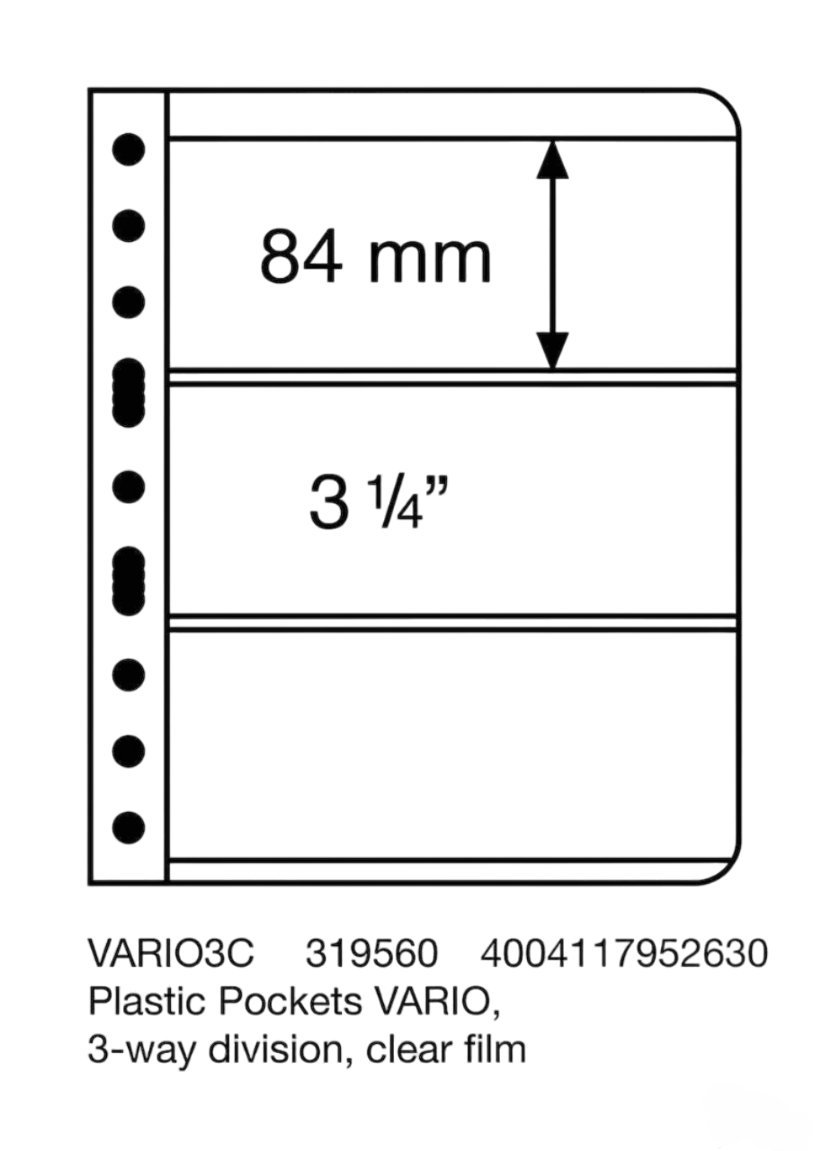 Lighthouse VARIO 3C Banknote & Stamp Stock Sheet 3 Pocket - Single Sided CLEAR (PK 5)