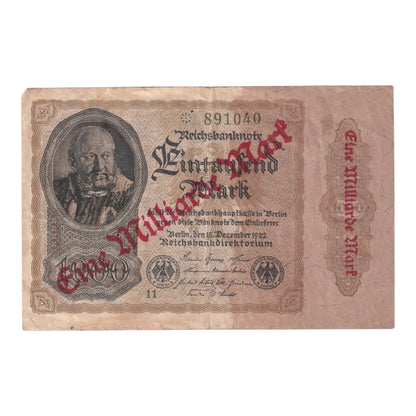 1923 Germany - p113a - 1 Billion Marks - 1923 overprint on 1000 Mark P-82