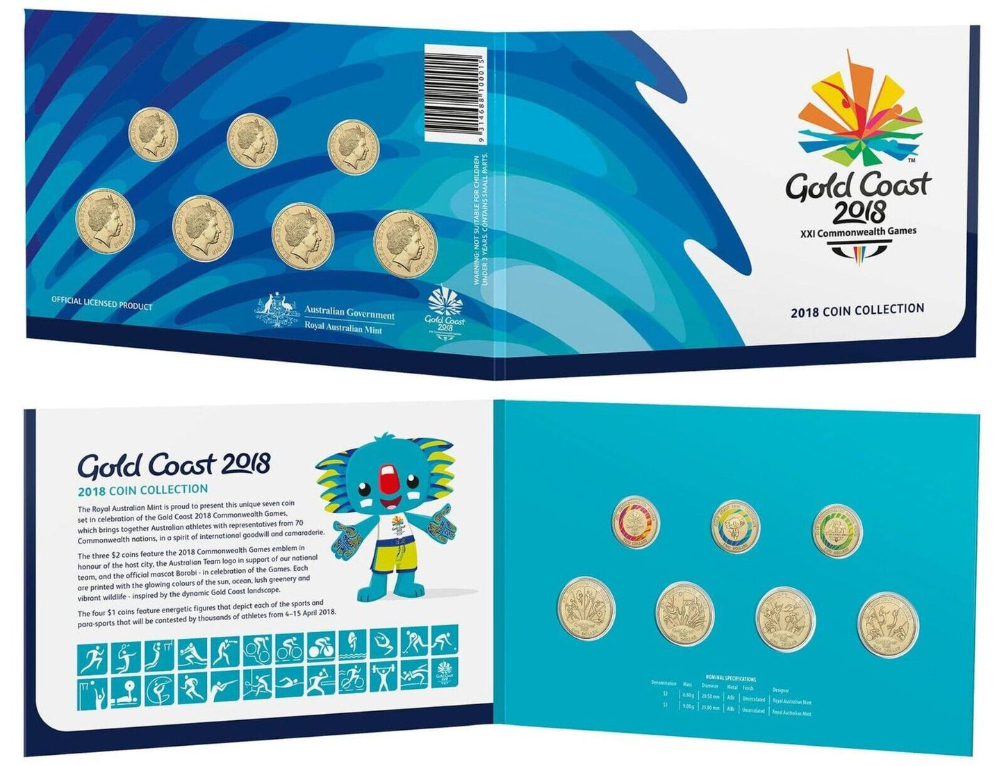 2018 $1 & $2 Gold Coast Commonwealth Games 7-Coin Collection