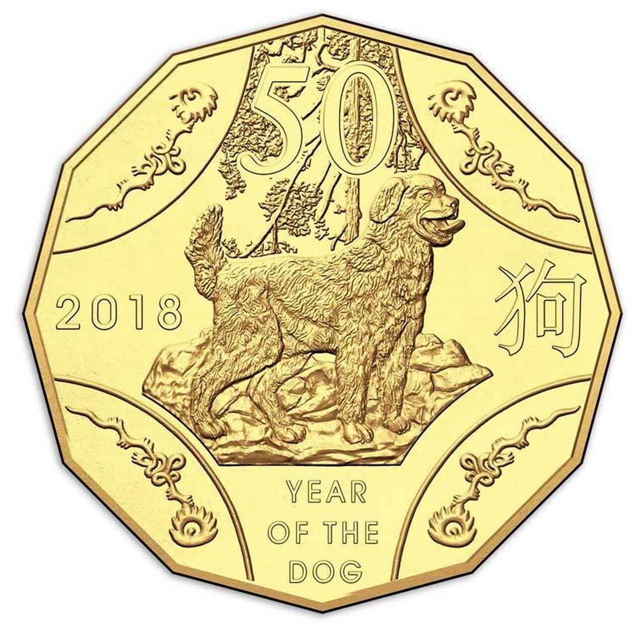 2018 Australian Fifty Cent Coin - Year of the Dog Tetra-Decagon - Gold Plated World Money Fair Berlin - Loose Change Coins