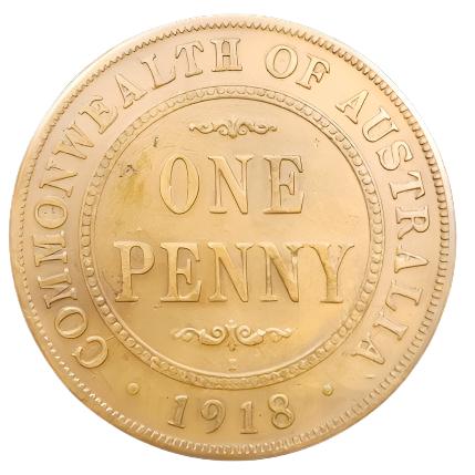 1918 'I' Australian Penny - Fine - Considered harder for period #1 - Loose Change Coins